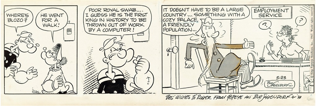 大力水手》（Popeye the Sailor）签名漫画原稿by Bud Sagendorf