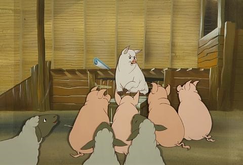 A meeting of the pigs and sheep from Animal Farm by Halas & Bachelor  Cartoon Studios on artnet