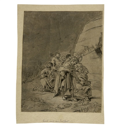 Der kniende Noah mit Gefolge, nach der Landung der Arche nach der ...