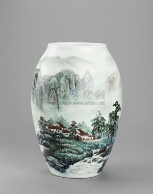 江山多秀 山水圖 山高水长新彩瓷瓶Magnificent landscape, new-coloured glazed