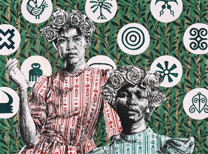 women with flowers in their hair by bambo sibiya