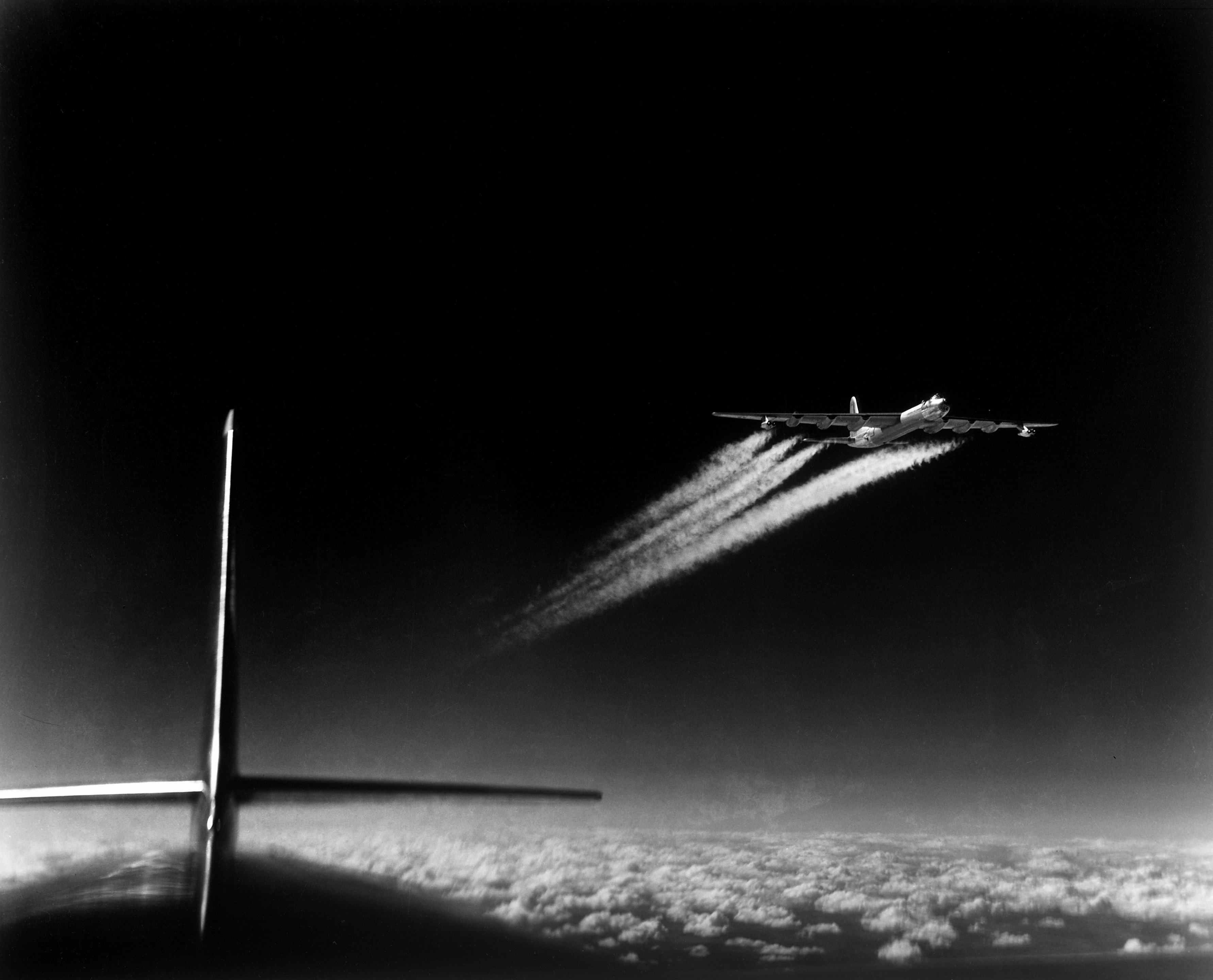 B-36 at high altitude, flying over Wichita, Kansas by B-36 at high altitude, flying over Wichita, Kansas by