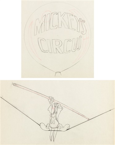 Mickeys Circus Mickey Mouse Opening Title Animation Drawing Group of 2