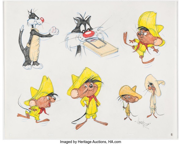 Virgil Ross - Speedy Gonzales and Sylvester Model Sheet Drawing