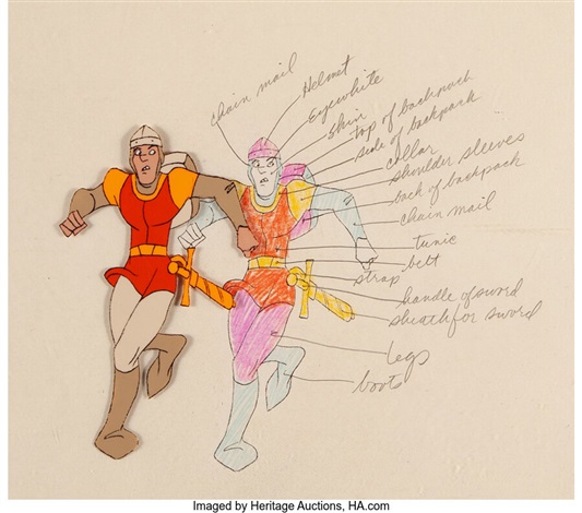 Dragons Lair Dirk the Daring Production Cel and Color Model Drawing Don ...