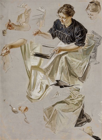 basting the turkey, saturday evening post cover study by joseph christian leyendecker
