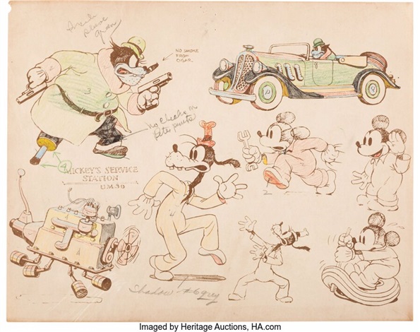 グーフィー 鉛筆画 ミッキーのサービスステーション Mickey's Service Station Original Production Drawing Set