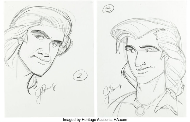 Pocahontas John Smith Concept Drawings Signed by John Pomeroy Group of ...