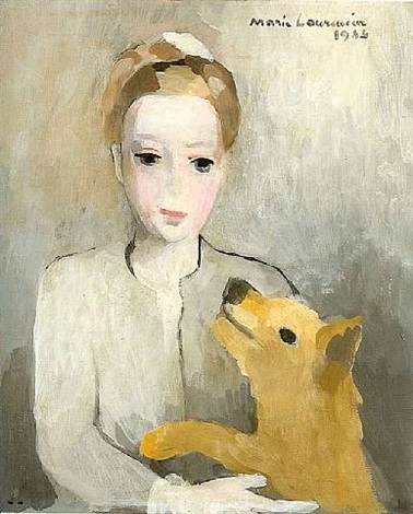 Marie Laurencin、YOUNG GIRL WITH DOG Portrait de Jeune fille au chien Portrait of a young girl