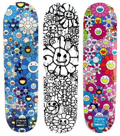 KAIKAI KIKI MURAKAMI TAKASHI "Flowers as OHANA-chang" SKATEBOARD DECK RED カイカイキキ お花 総柄 スケートボード デッキ Takashi Murakami Flowers Skateboard Decks set of 3 works by