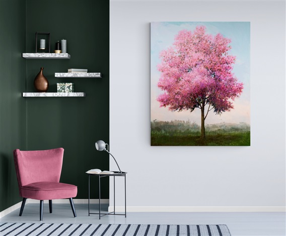 Spring May - large, pink, blue, impressionist, acrylic and resin on ...