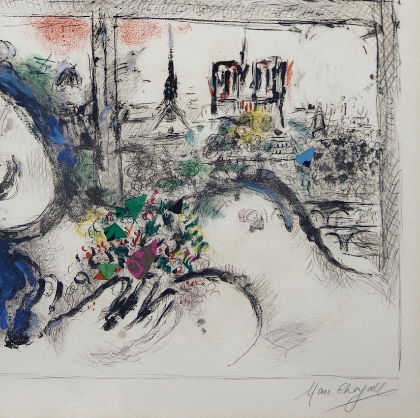 Marc Chagall、Fenetre au village、希少画集画 Marc Chagall : Fenêtre ouverte sur famille au village