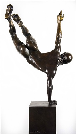 Yearning 29 - male, nude, figurative, statuette, bronze sculpture by W