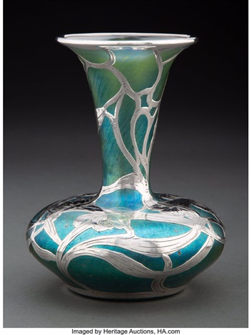 A Loetz Glass Vase with La Pierre SIlver Overlay by Johann Lötz