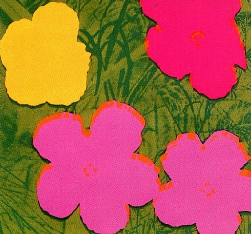 andy warhol flowers fs 68 in pink and yellow with green background