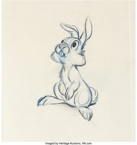 Bambi Thumper Rough Animation Drawing Walt Disney, 1942. by Walt Disney ...