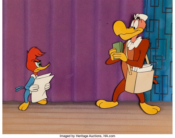Woody Woodpecker and Buzz Buzzard Production Cel and Painted Background