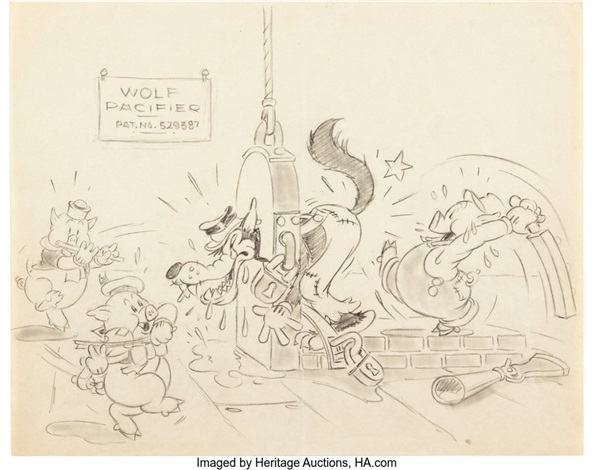 The Three Little Wolves Concept Drawing Original Art Walt Disney